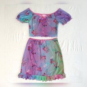 Sugar Thrillz Dolls Kill Pixie Spritzer rainbow cropped top mini skirt set